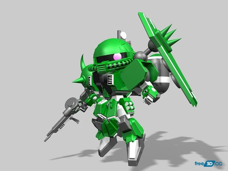 MS-06 Zaku II Type C Gundam Rigged 3D Model Free Download