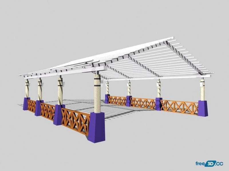 Outdoor Patio Pergola 3D Model Free Download