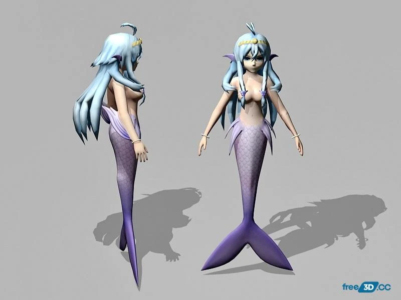 Pretty Anime Mermaid 3D Model Free Download