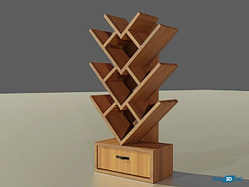 Free 3D Model: Tree Bookshelf with Drawer