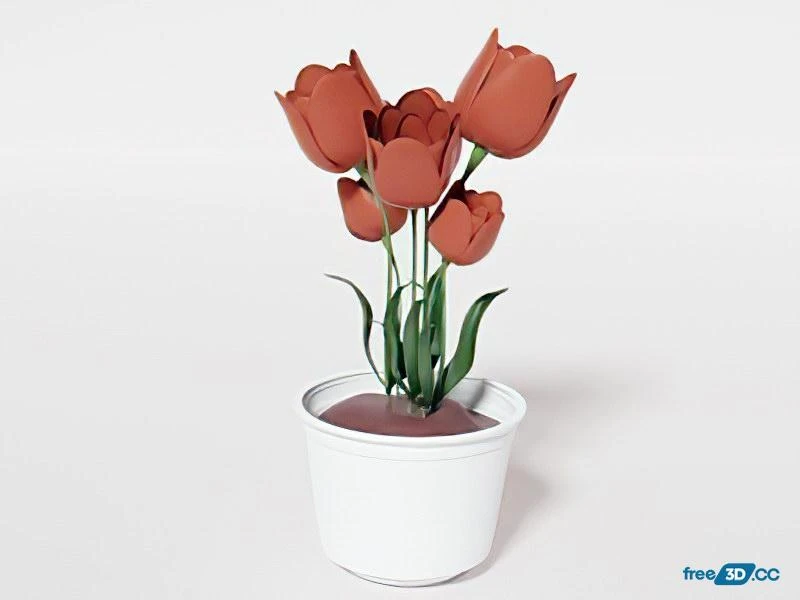 Bring Spring Indoors: Free Red Potted Tulips 3D Model