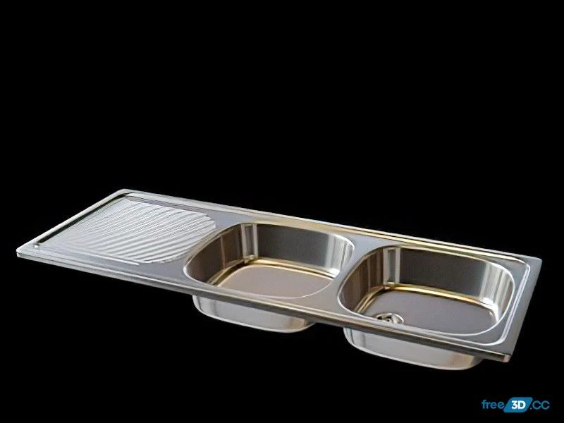 Stainless Steel Kitchen Sink with Drainboard 3D Model Stainless Steel Kitchen Sink with Drainboard 3D Model