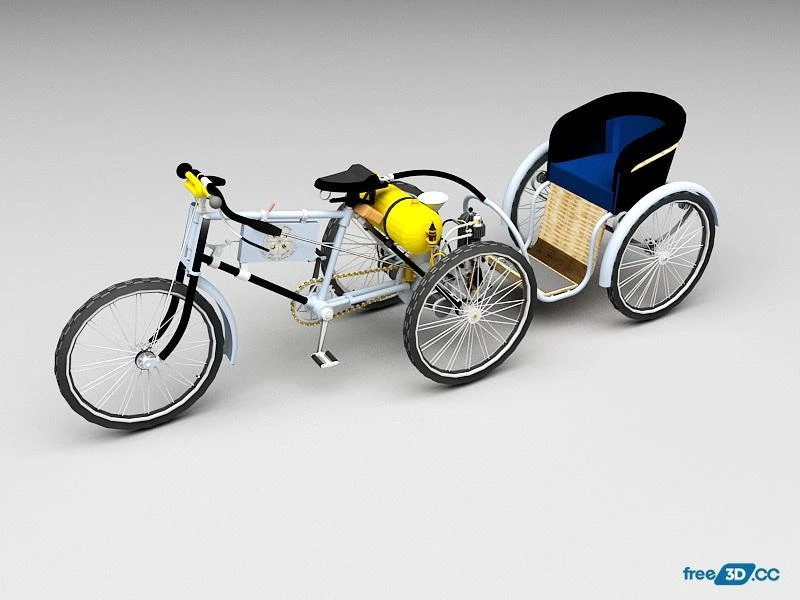 1898 De Dion-Bouton Tricycle and Carriage 3D Model