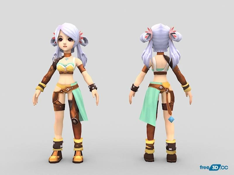 Anime Girl Fighter Character With White Hair 3D Model Free Download