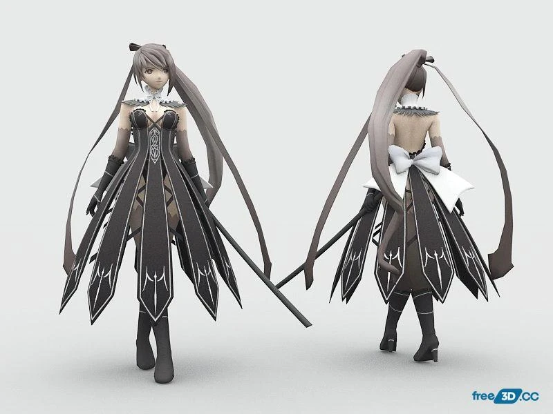 Anime Sword Fighter Girl 3D Model Free Download