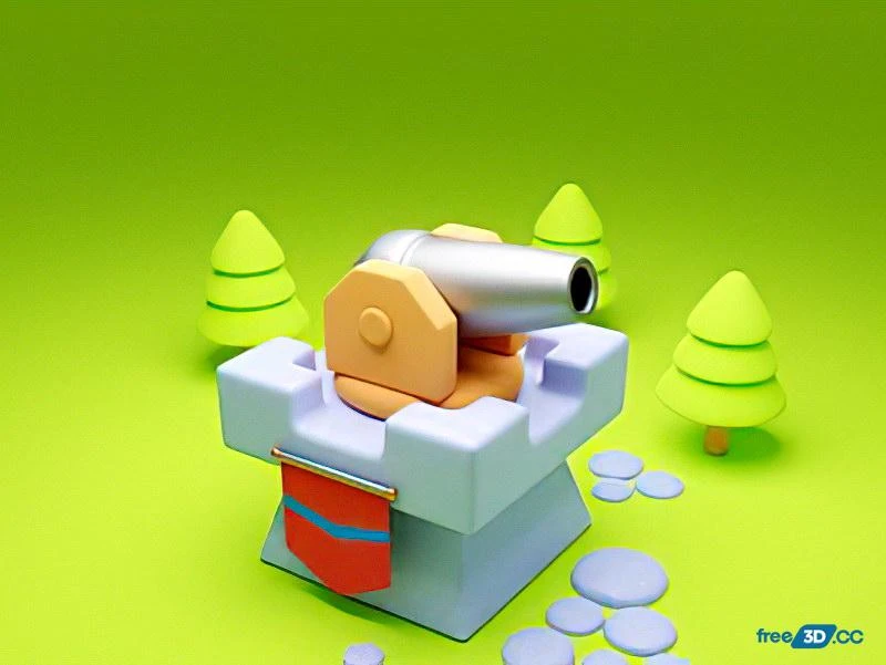 Cannon Turret Cartoon 3D Model Free Download